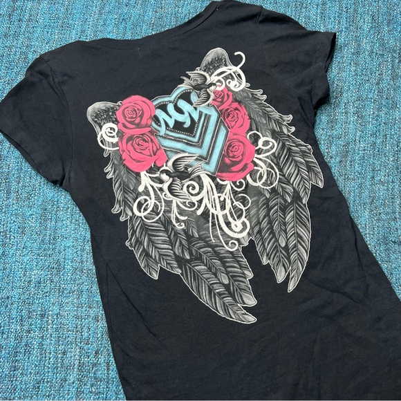 Metal Mulisha V-Neck Angel Wing Affliction Style Shirt Y2K - Picture 2 of 6